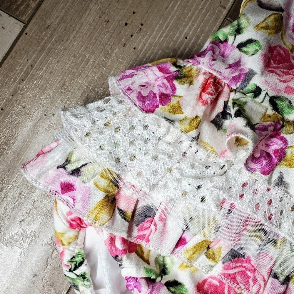 Rare Editions White, Pink, Purple Floral Lace Baby Bodysuit Bubble Romper NWOT